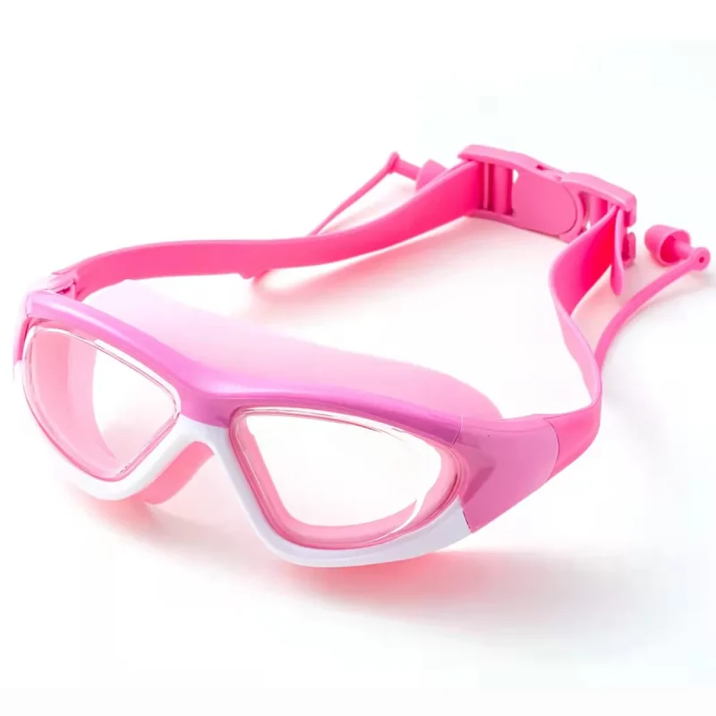 Kids Anti-Fog Swimming Goggles with Earplugs, Wide Vision Swim Eyewear for Children