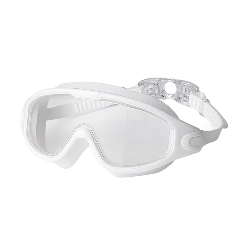 Large Frame Anti-Fog Adult Swimming Goggles, Black & White Swim Glasses